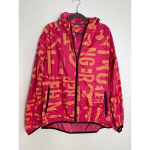 Reebok Womens Windbreaker Running Jacket Zip Hoodie Activewear Pink Orange Large